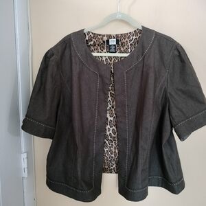 Studio 1940 Cotton Blend Open Front Jacket 24W Office Career Leopard Print